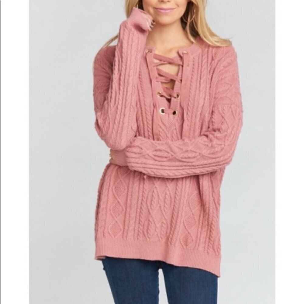 Show Me Your MuMu Lance Lace Up Cableknit Oversized Tunic Sweater Size XS